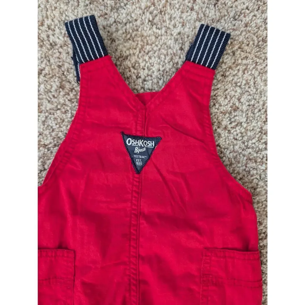 OshKosh B'Gosh BABY Boys Overalls outfit, size 6 mos; Red Denim